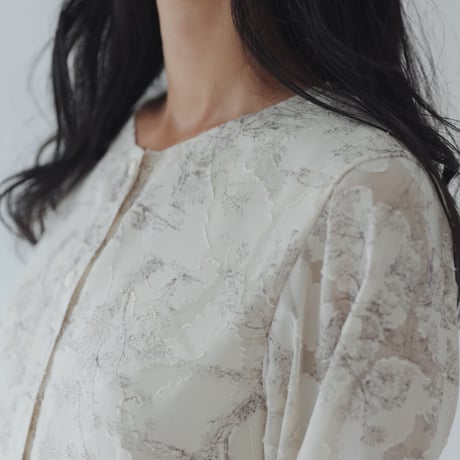 ladies Tuck dress / Toile de jouy - ivory