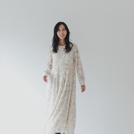 ladies Tuck dress / Toile de jouy - ivory