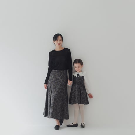 ladies Flare tuck skirt / Merry flower - Black