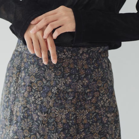 ladies Flare tuck skirt / Merry flower - Black