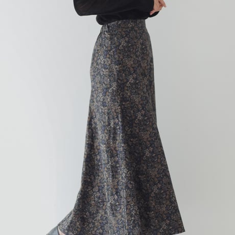 ladies Flare tuck skirt / Merry flower - Black