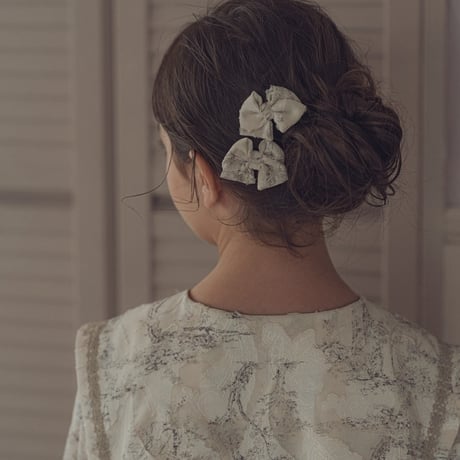 Mini hair ribbon pin 2pc set / Toile de jou-ivory