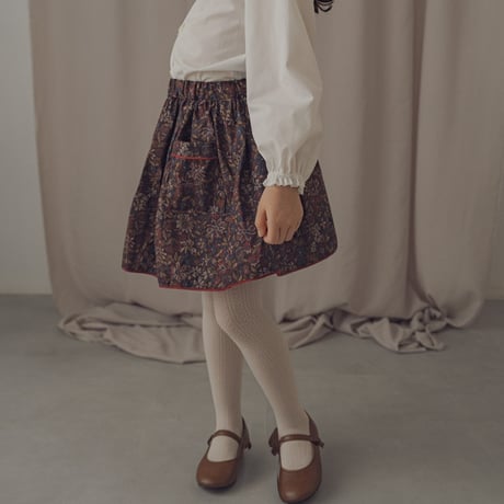 Piping gather skirt / Merry flower-brown