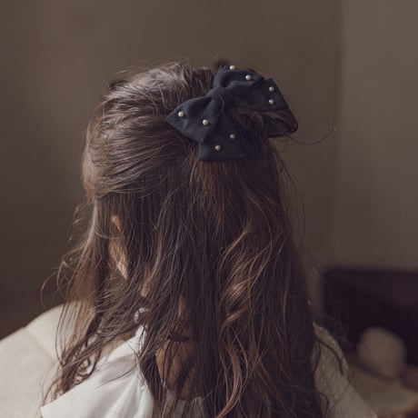 Hair ribbon pin-pearl / Black
