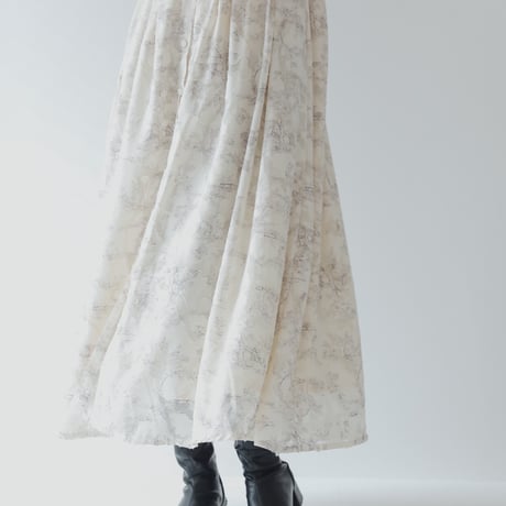 ladies Tuck dress / Toile de jouy - ivory