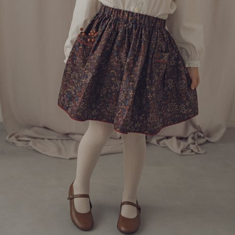Piping gather skirt / Merry flower-brown
