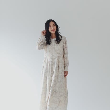 ladies Tuck dress / Toile de jouy - ivory