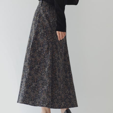 ladies Flare tuck skirt / Merry flower - Black