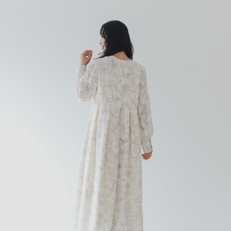 ladies Tuck dress / Toile de jouy - ivory