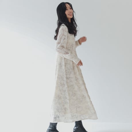 ladies Tuck dress / Toile de jouy - ivory