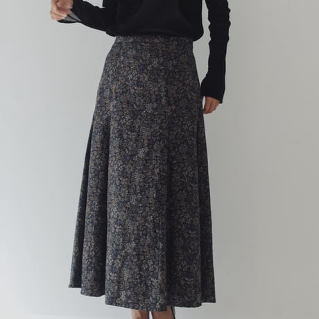 ladies Flare tuck skirt / Merry flower - Black