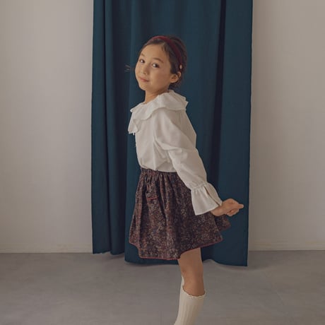 Piping gather skirt / Merry flower-brown