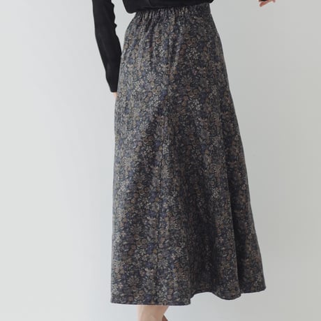 ladies Flare tuck skirt / Merry flower - Black