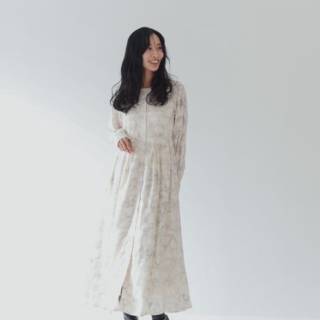 ladies Tuck dress / Toile de jouy - ivory