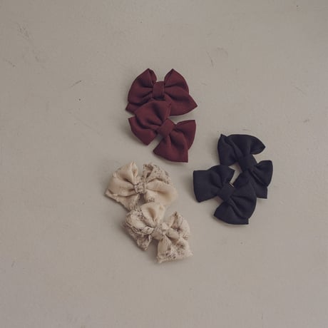 Mini hair ribbon pin 2pc set / Toile de jou-ivory