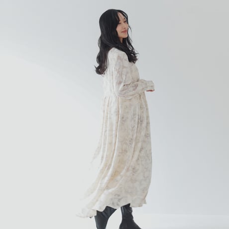 ladies Tuck dress / Toile de jouy - ivory
