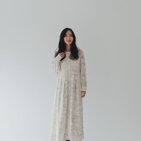 ladies Tuck dress / Toile de jouy - ivory
