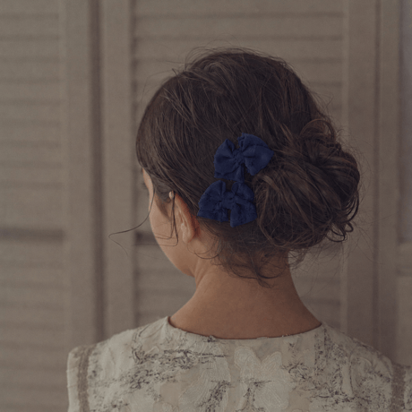 Mini hair ribbon pin 2pc set / Navy