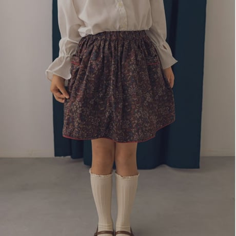 Piping gather skirt / Merry flower-brown