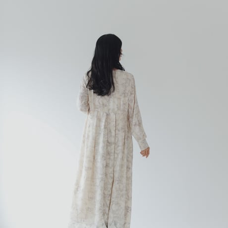 ladies Tuck dress / Toile de jouy - ivory