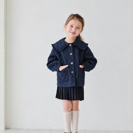 Quilting frill short coat / navy