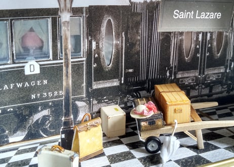 ガレット製作　Mini du L'Oro　シリーズ　ペーパー　ミニチュア　トロリー　サン・ラザール駅、オリエント急行と、灯り付
