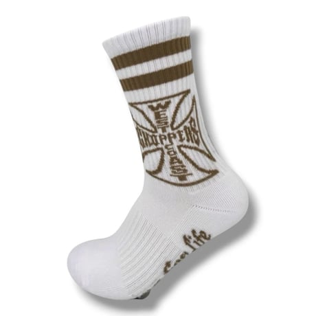 WCC CHOPPERS FOR LIFE - CREW SOCKS - WHITE/BROWN
