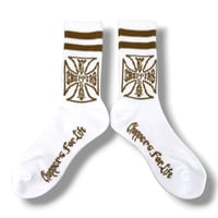 WCC CHOPPERS FOR LIFE - CREW SOCKS - WHITE/BROWN