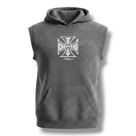 WCC WORN CROSS SLEEVELESS HOODY - VINTAGE BLACK