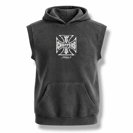 WCC WORN CROSS SLEEVELESS HOODY - VINTAGE BLACK