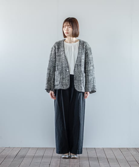ATPOVA｜【 26WI33 】 縮絨ウールヘリンボーン ノーカラーJKT
