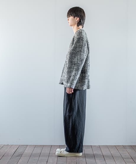 ATPOVA｜【 26WI33 】 縮絨ウールヘリンボーン ノーカラーJKT