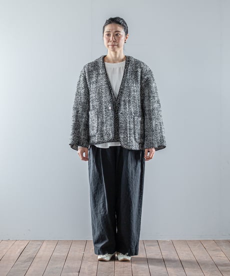 ATPOVA｜【 26WI33 】 縮絨ウールヘリンボーン ノーカラーJKT
