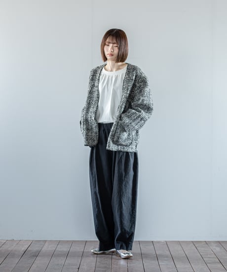 ATPOVA｜【 26WI33 】 縮絨ウールヘリンボーン ノーカラーJKT