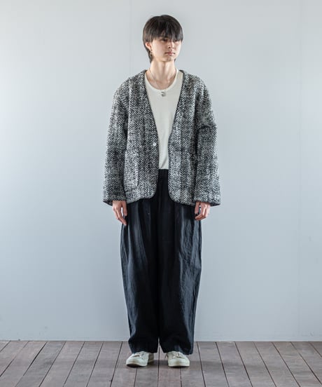 ATPOVA｜【 26WI33 】 縮絨ウールヘリンボーン ノーカラーJKT