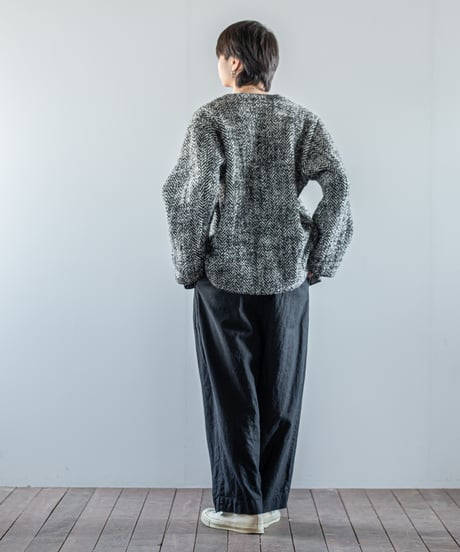 ATPOVA｜【 26WI33 】 縮絨ウールヘリンボーン ノーカラーJKT