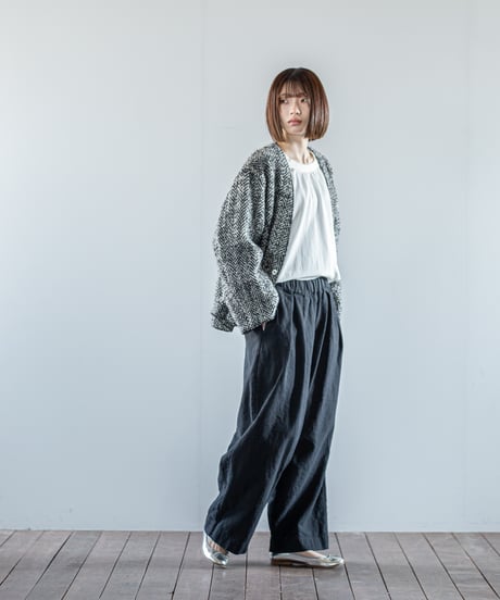 ATPOVA｜【 26WI33 】 縮絨ウールヘリンボーン ノーカラーJKT