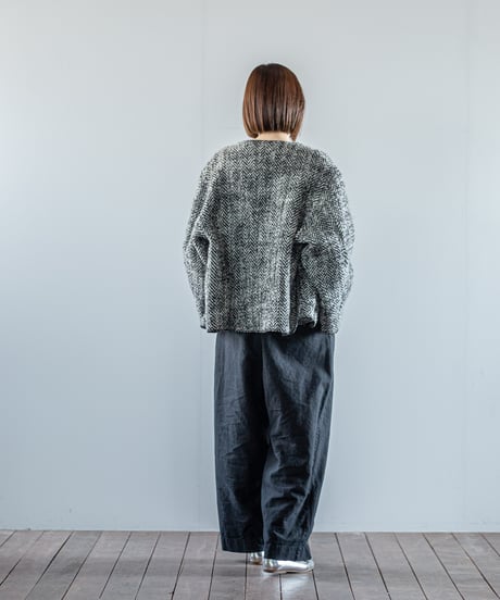 ATPOVA｜【 26WI33 】 縮絨ウールヘリンボーン ノーカラーJKT
