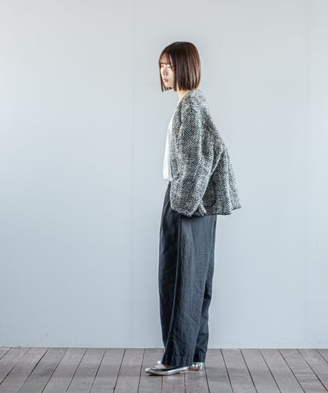 ATPOVA｜【 26WI33 】 縮絨ウールヘリンボーン ノーカラーJKT