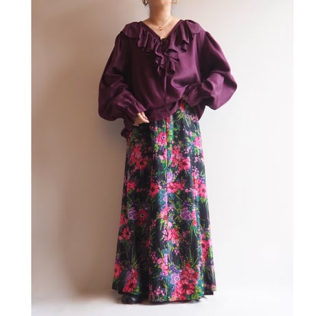 70s〜 floral flare maxi skirt