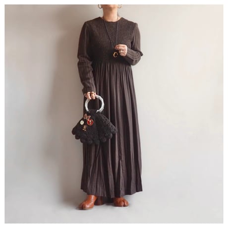 80〜90s "Karin stevens" shirring L/S maxi dress