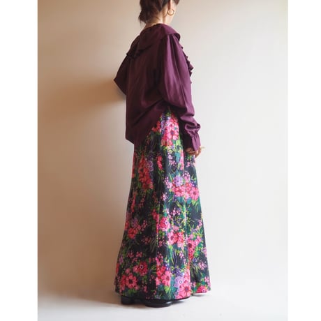 70s〜 floral flare maxi skirt