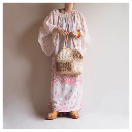 70〜80s flare sleeve floral house maxi dress