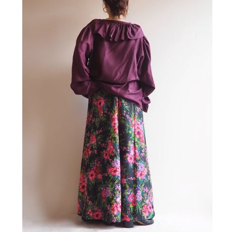 70s〜 floral flare maxi skirt