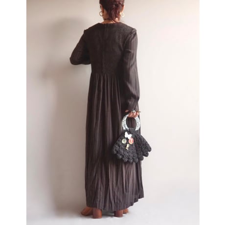 80〜90s "Karin stevens" shirring L/S maxi dress