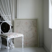 フランス パステルで描かれた絵 木製フレーム 布 ビンテージ