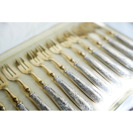 フランスアンティーク デザートフォーク  Stéphane Prud’homme ステファン・プリュドム 12本 Sterling Silver 純銀950 ミネルヴァ プルミエ カトラリー