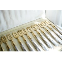 フランスアンティーク デザートフォーク 12本 Sterling Silver 純銀950 ミネルヴァ プルミエ カトラリー 金鍍金 デザートフォークの箱