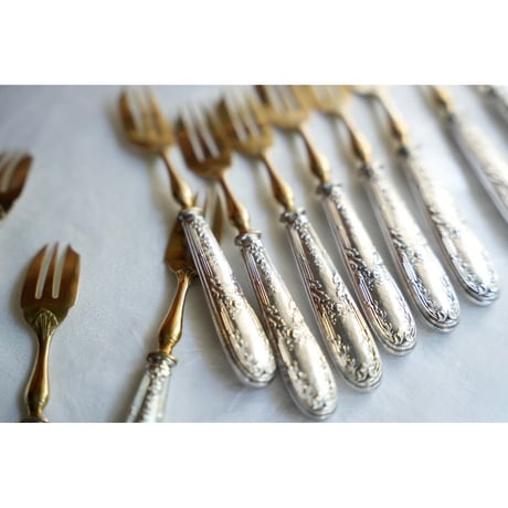 フランスアンティーク デザートフォーク  Stéphane Prud’homme ステファン・プリュドム 12本 Sterling Silver 純銀950 ミネルヴァ プルミエ カトラリー