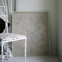 フランス パステルで描かれた絵 木製フレーム 布 ビンテージ